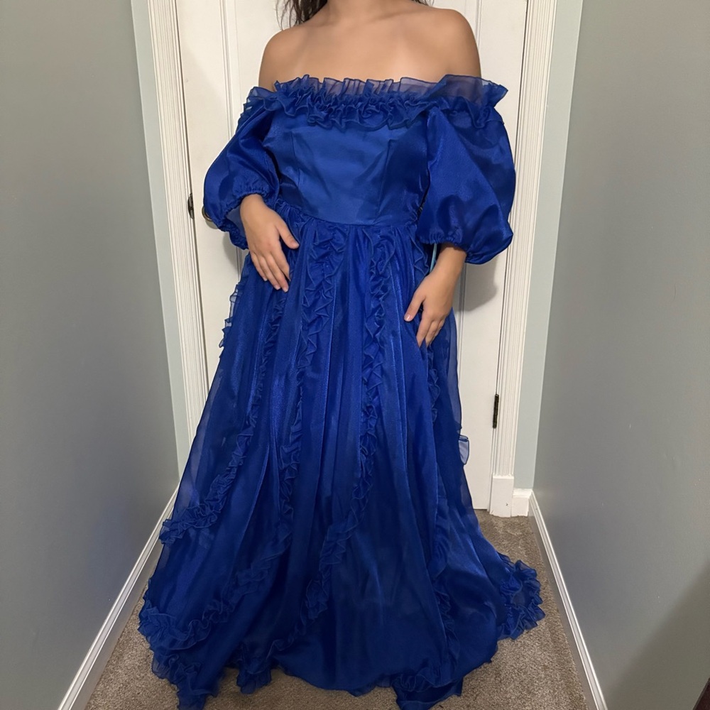 Vintage Royal Blue Off-Shoulder Dress